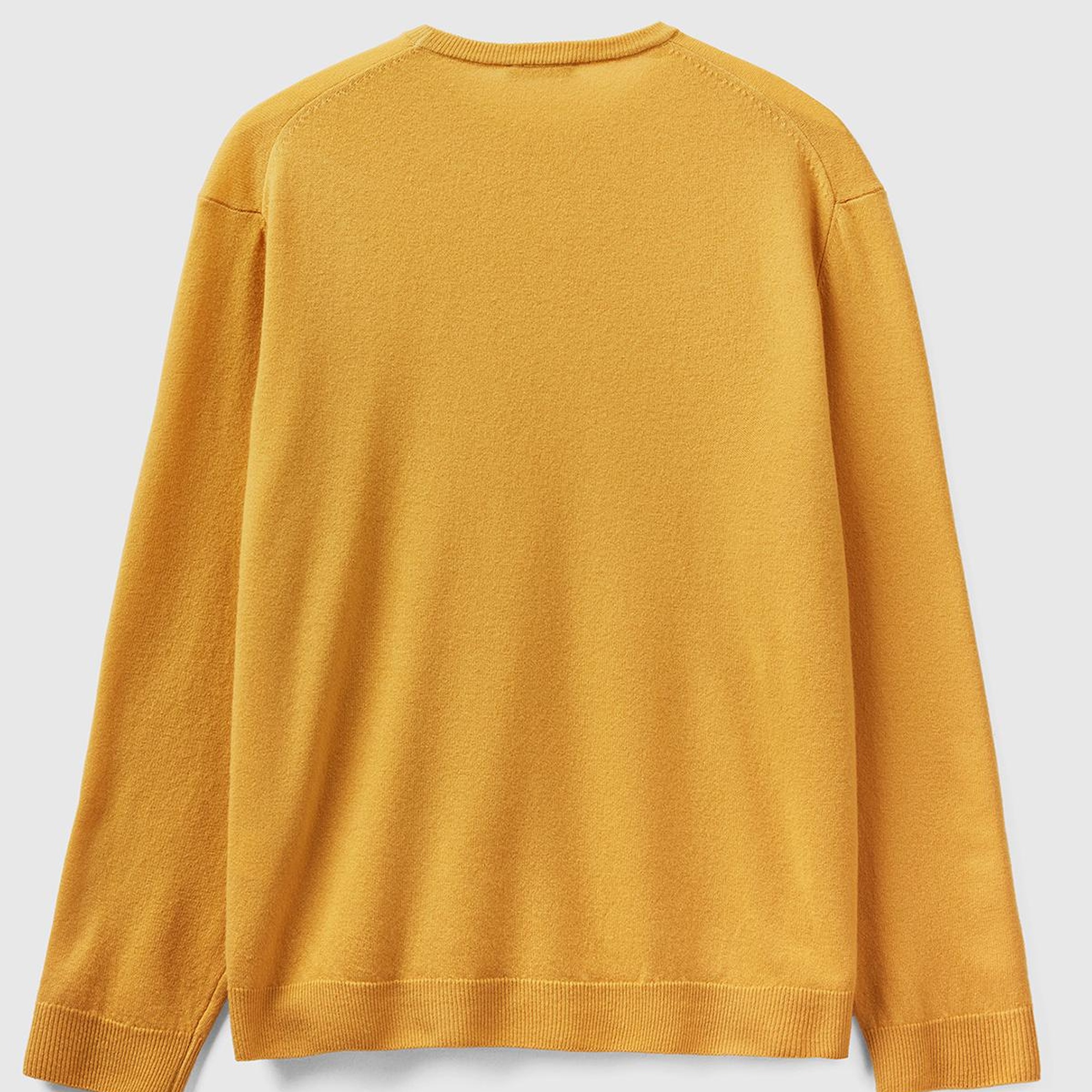 Erkek Safran Sarısı Bisiklet Yaka Merino Kazak