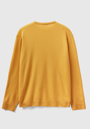  Erkek Safran Sarısı Bisiklet Yaka Merino Kazak