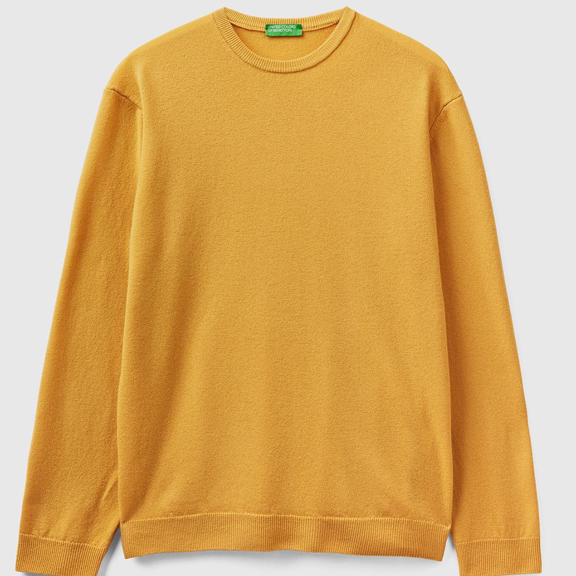 Erkek Safran Sarısı Bisiklet Yaka Merino Kazak