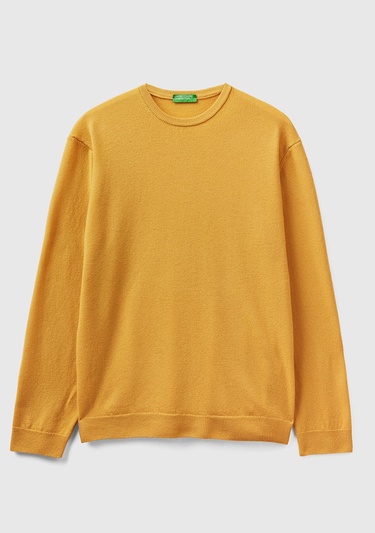  Erkek Safran Sarısı Bisiklet Yaka Merino Kazak