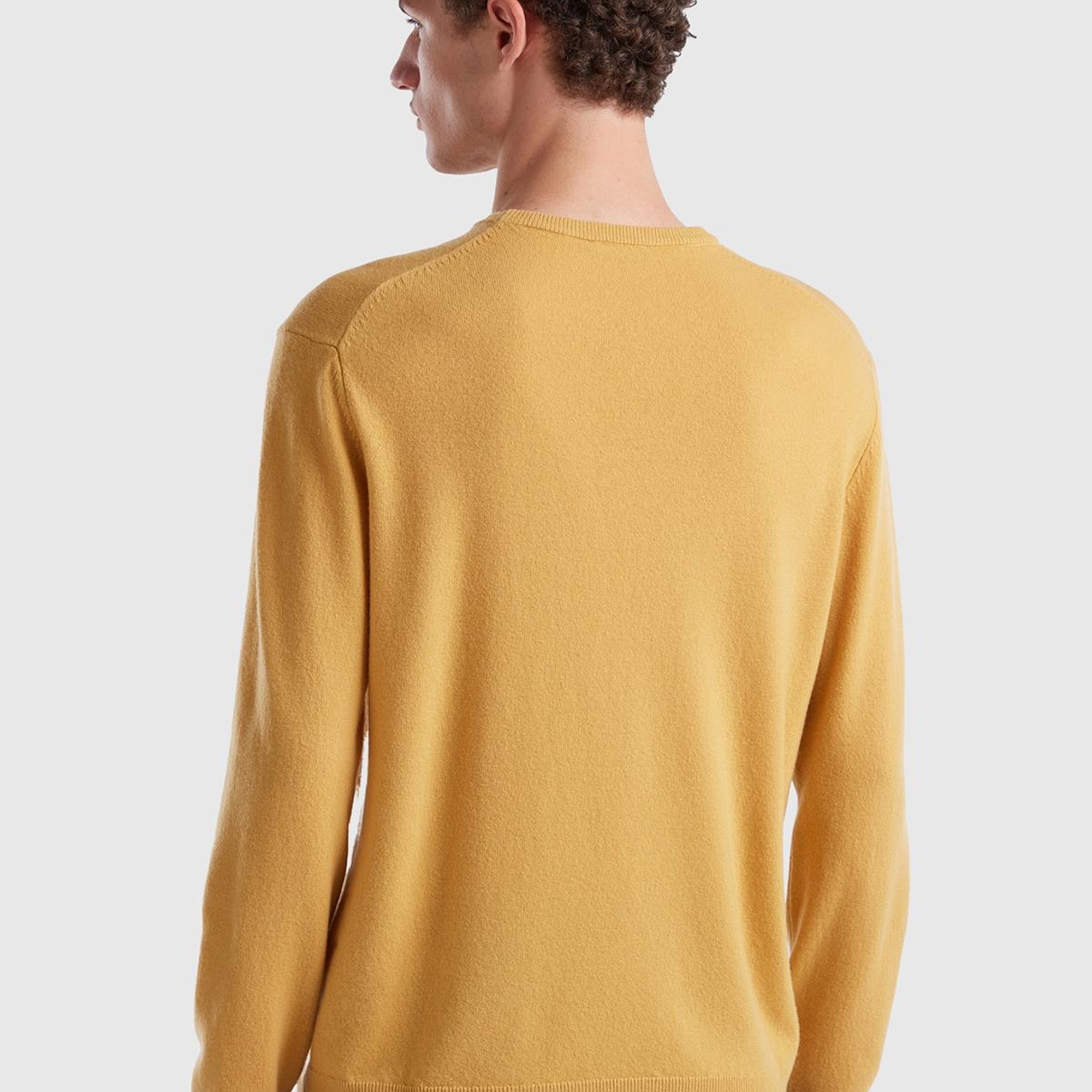 Erkek Safran Sarısı Bisiklet Yaka Merino Kazak