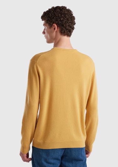  Erkek Safran Sarısı Bisiklet Yaka Merino Kazak