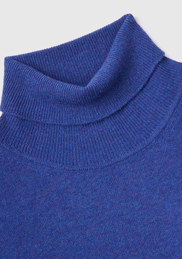  Erkek Mavi Melanj Boğazlı Merino Kazak
