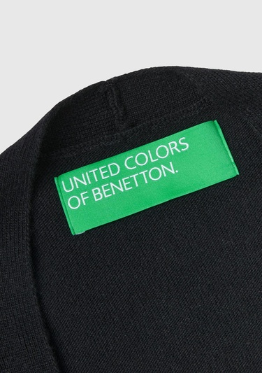  Kadın Siyah Yün Karışımlı Belden Bağlamalı Hırka