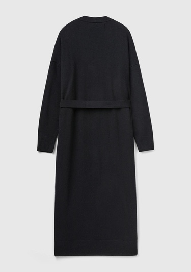  Kadın Siyah Yün Karışımlı Belden Bağlamalı Hırka