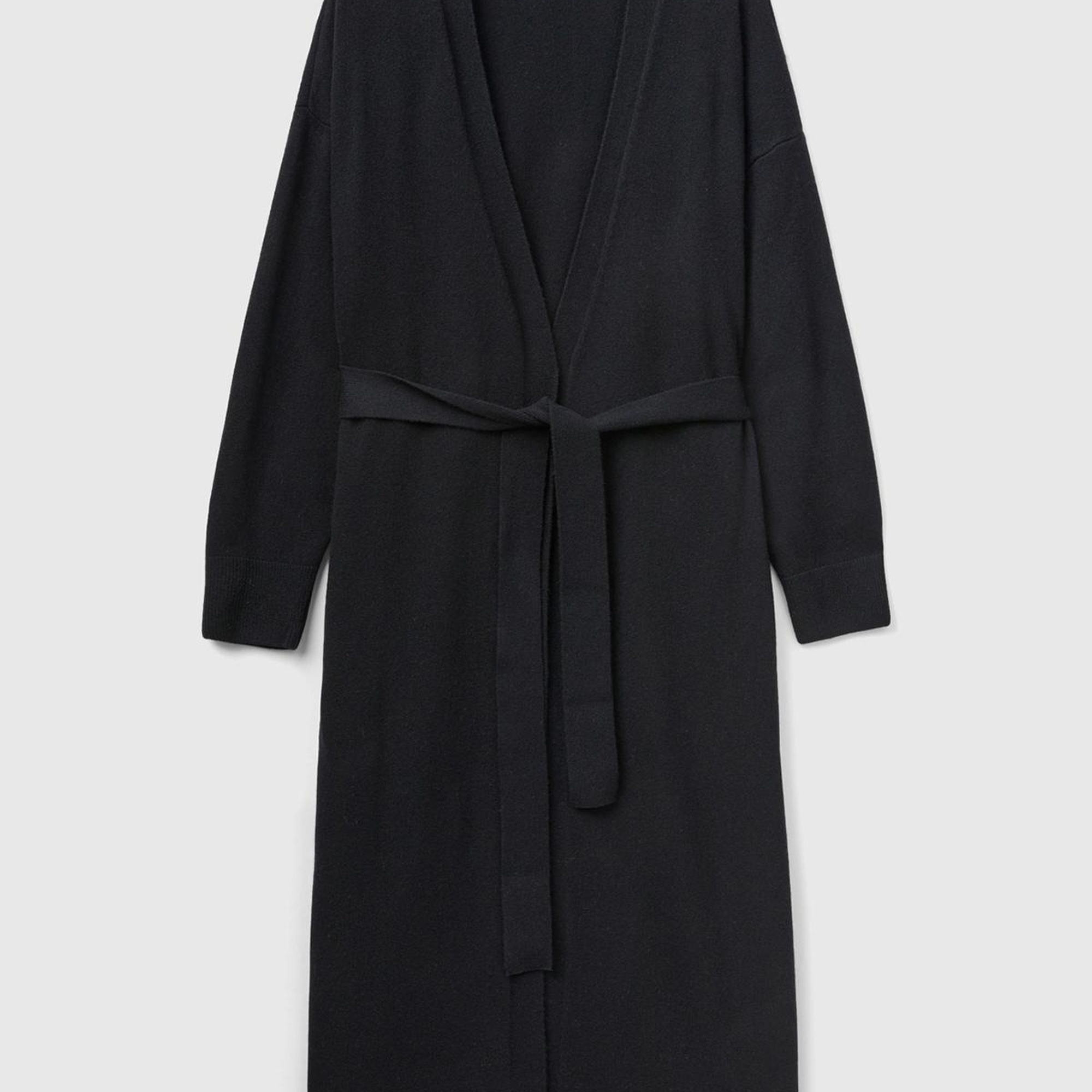 Kadın Siyah Yün Karışımlı Belden Bağlamalı Hırka