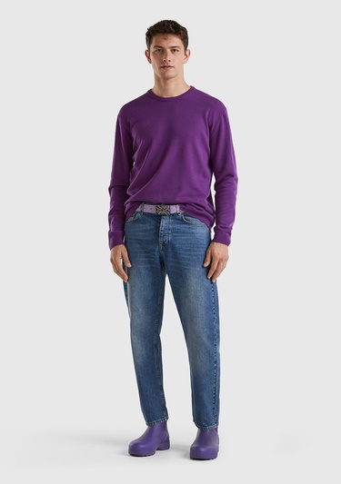  Erkek Mor Bisiklet Yaka Merino Kazak