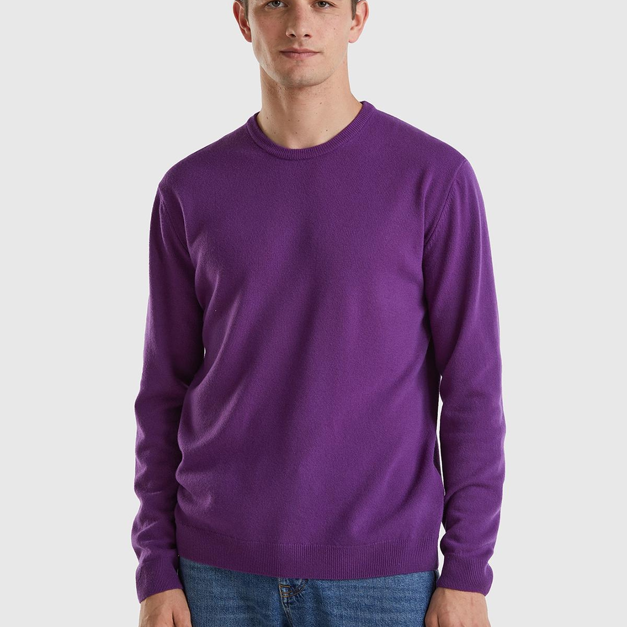 Erkek Mor Bisiklet Yaka Merino Kazak