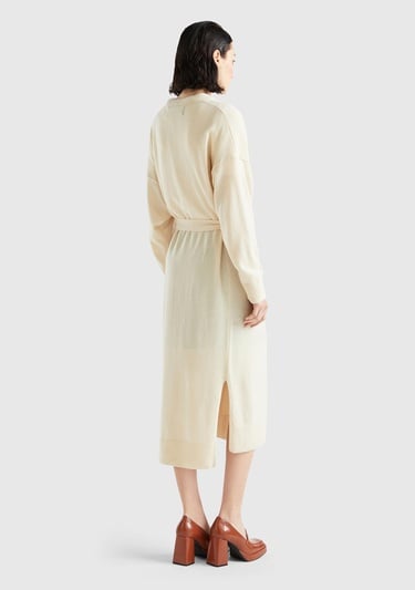  Kadın Bej Yün Karışımlı Belden Bağlamalı Hırka