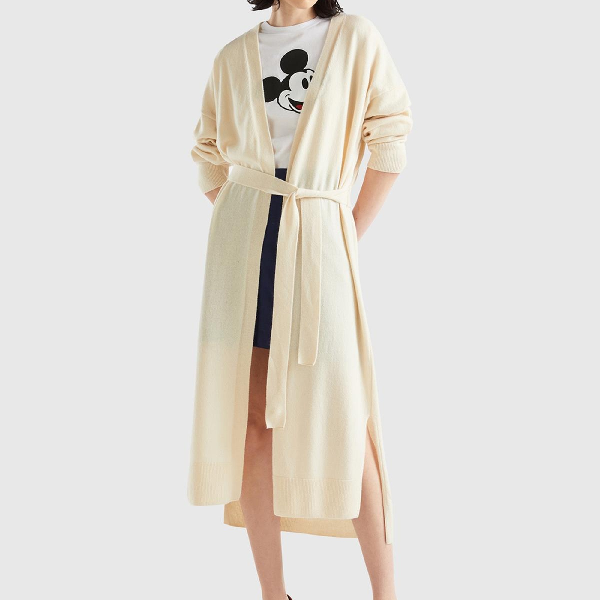 Kadın Bej Yün Karışımlı Belden Bağlamalı Hırka