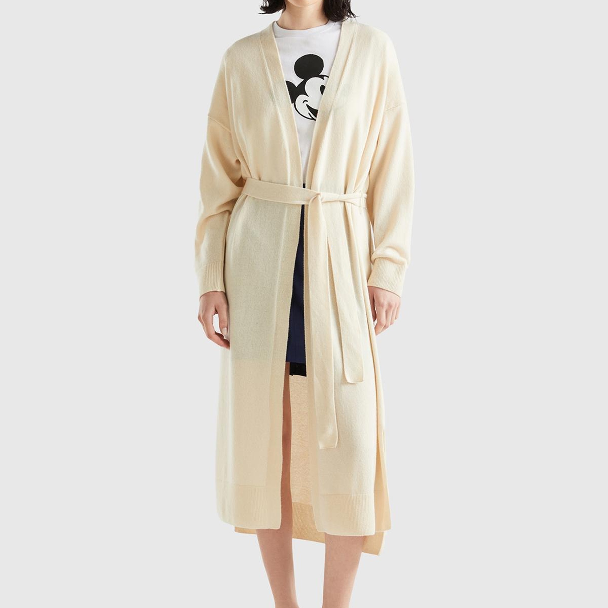 Kadın Bej Yün Karışımlı Belden Bağlamalı Hırka