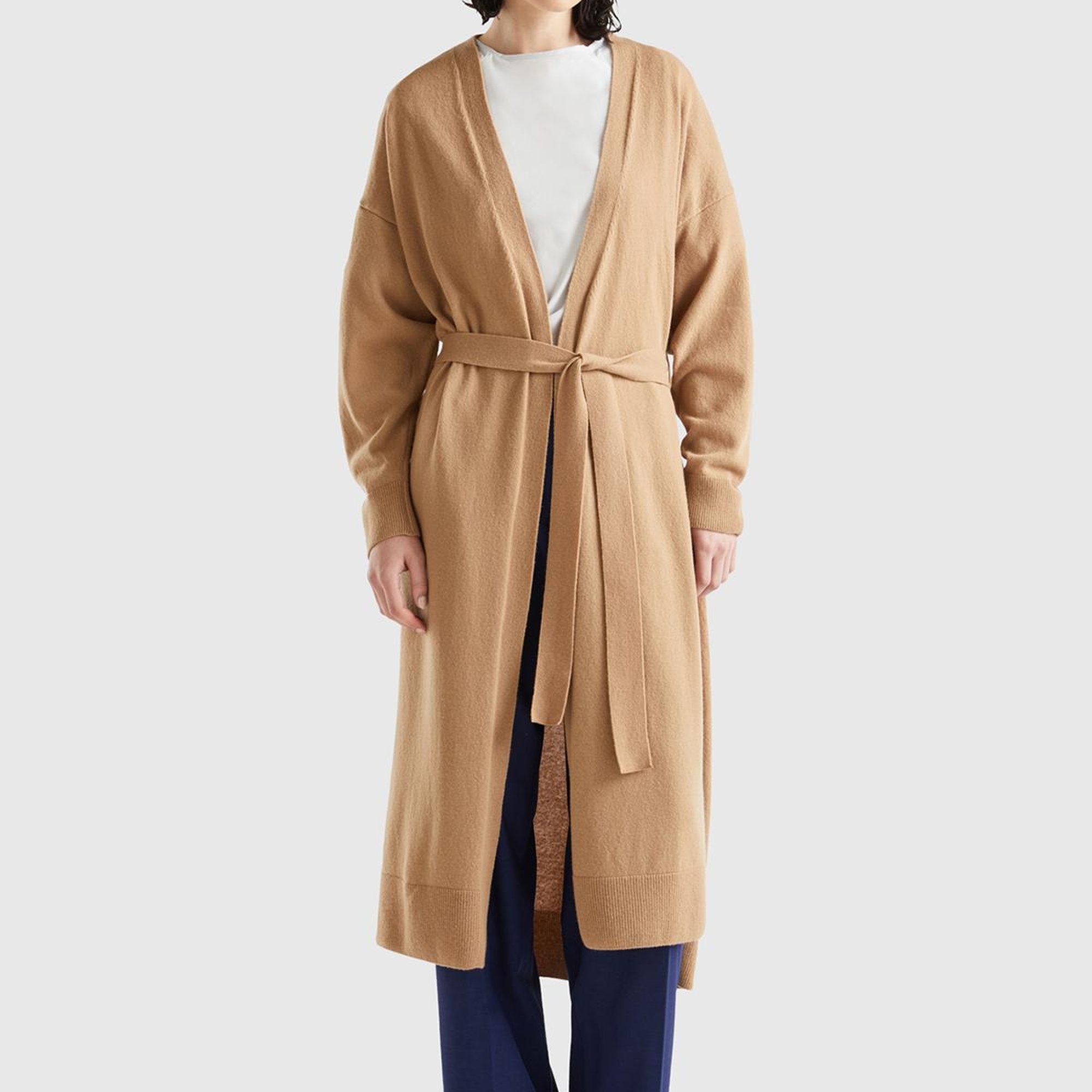 Kadın Taba Yün Karışımlı Belden Bağlamalı Hırka