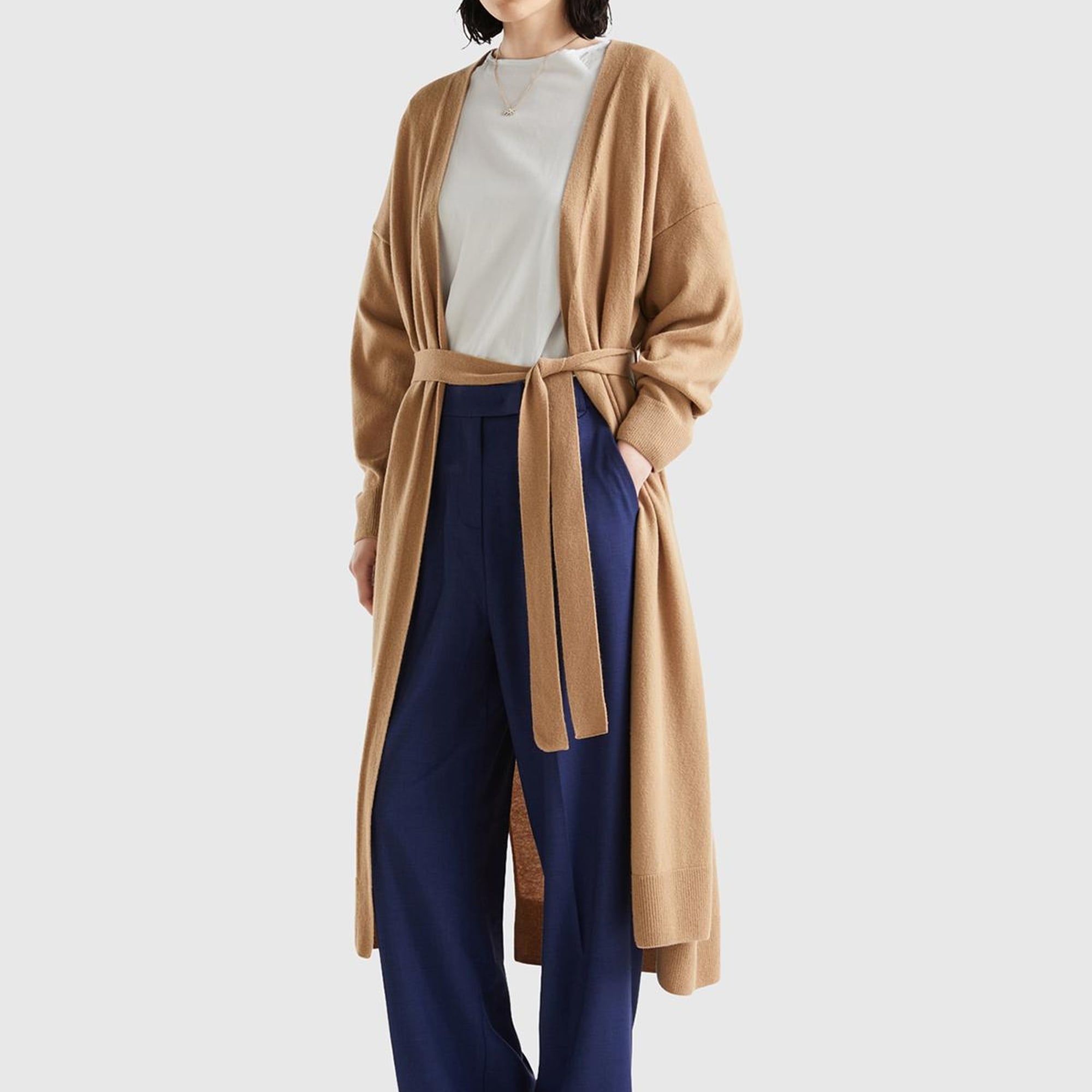 Kadın Taba Yün Karışımlı Belden Bağlamalı Hırka