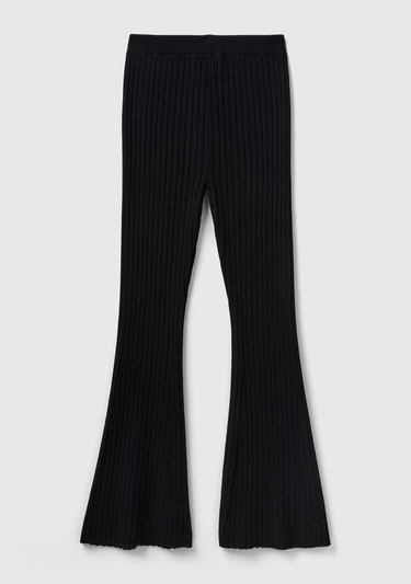  Kadın Siyah Yün Karışımlı Regular Fit Triko Pantolon