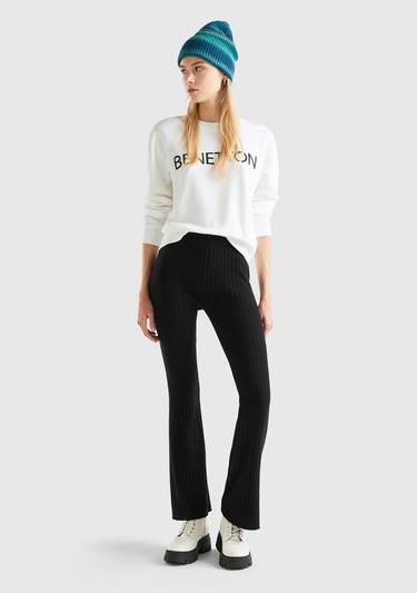  Kadın Siyah Yün Karışımlı Regular Fit Triko Pantolon