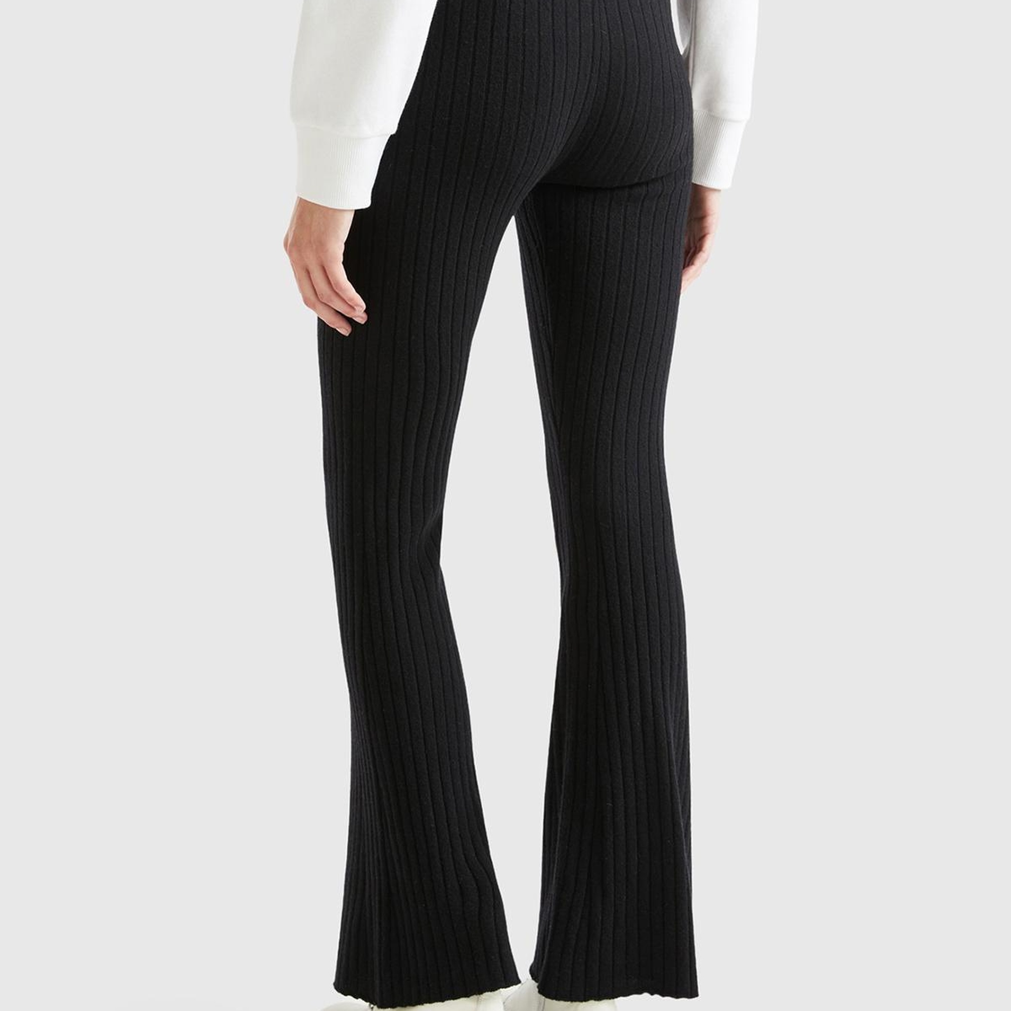 Kadın Siyah Yün Karışımlı Regular Fit Triko Pantolon