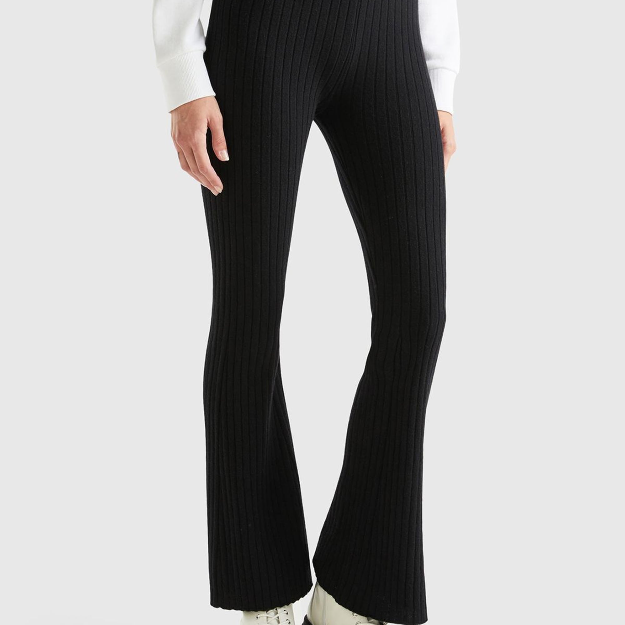 Kadın Siyah Yün Karışımlı Regular Fit Triko Pantolon