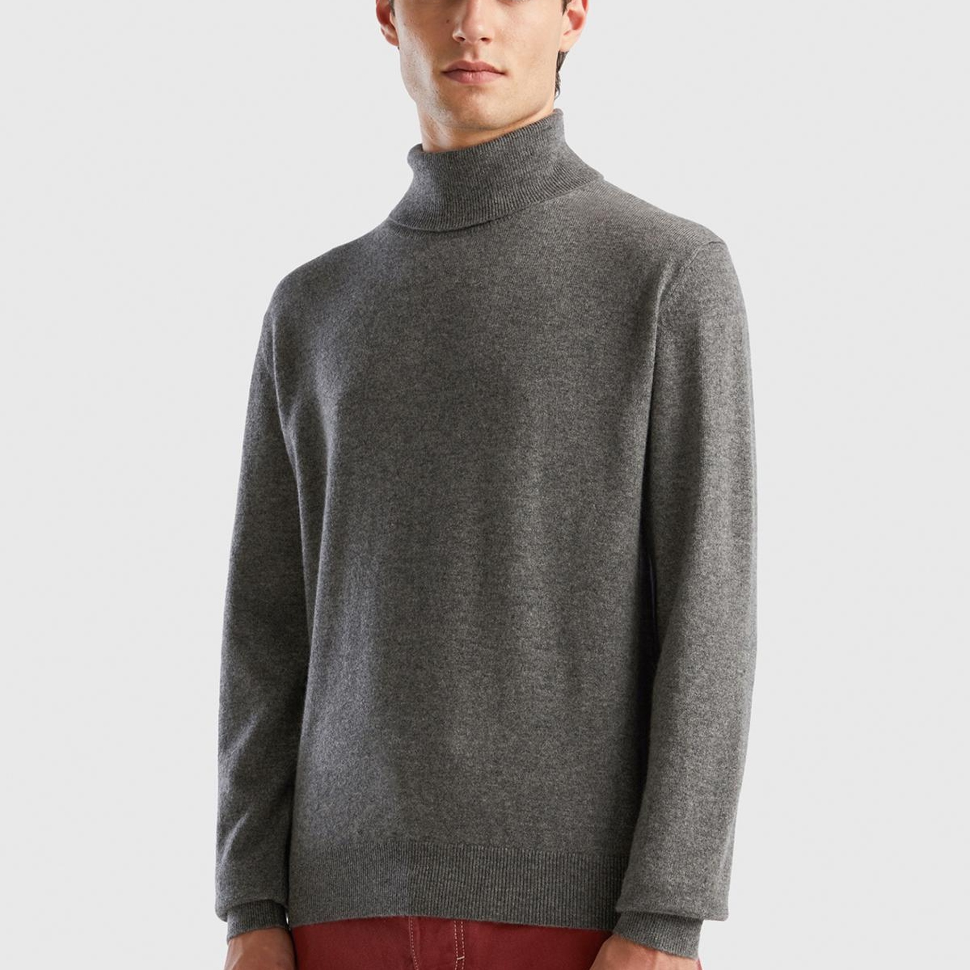 Erkek Antrasit Melanj %100 Kaşmir Dik Yaka Kazak