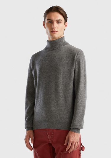  Erkek Antrasit Melanj %100 Kaşmir Dik Yaka Kazak