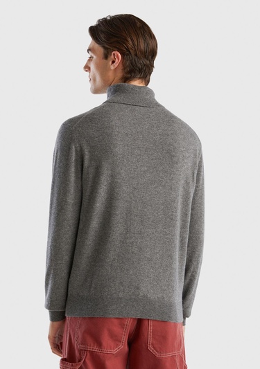  Erkek Antrasit Melanj %100 Kaşmir Dik Yaka Kazak