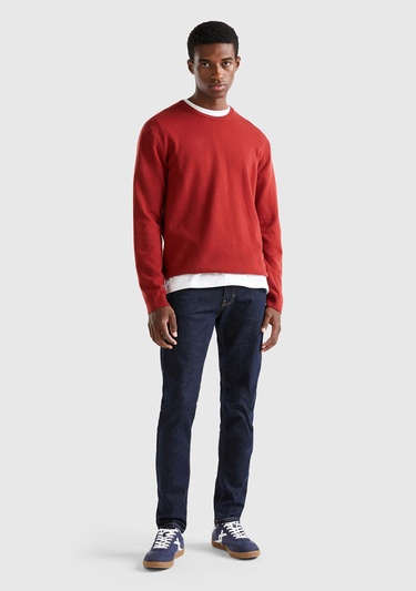  Erkek Bordo Bisiklet Yaka Merino Kazak