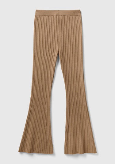  Kadın Taba Yün Karışımlı Regular Fit Triko Pantolon