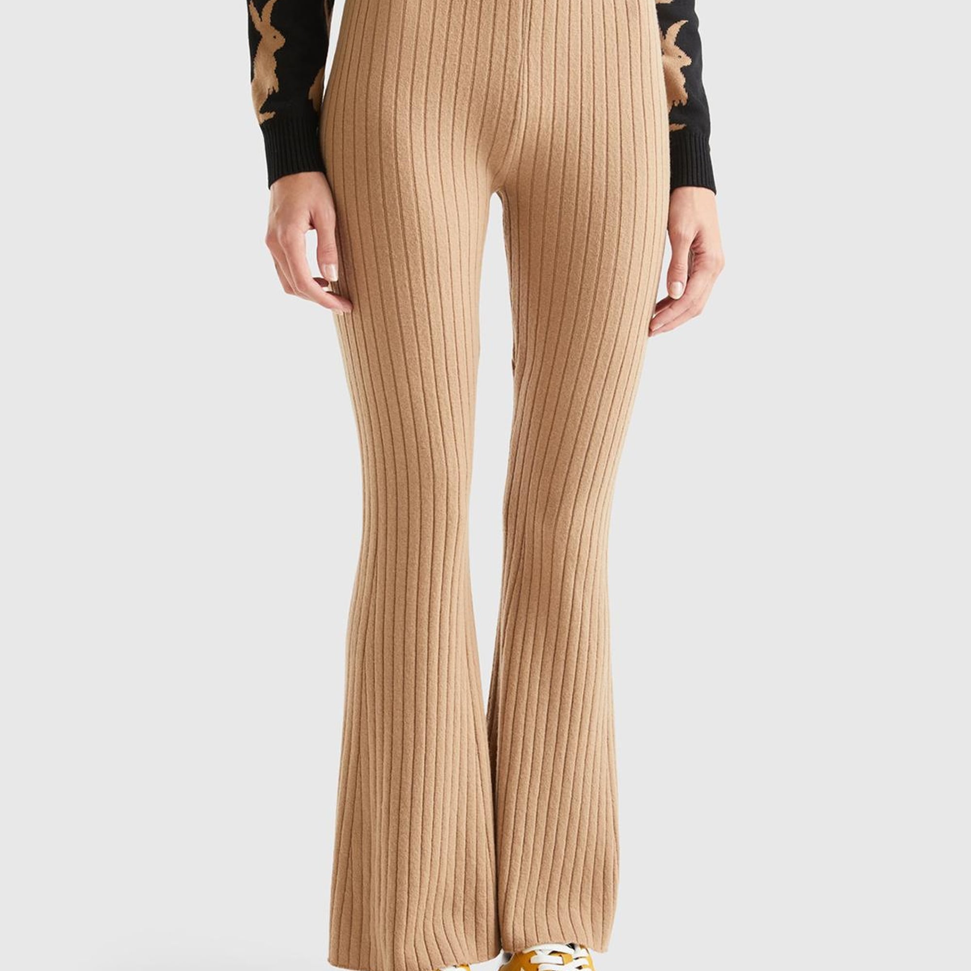 Kadın Taba Yün Karışımlı Regular Fit Triko Pantolon