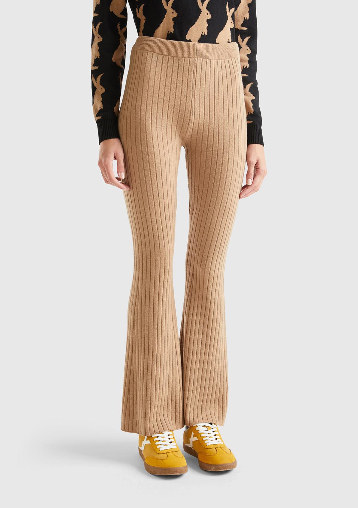  Kadın Taba Yün Karışımlı Regular Fit Triko Pantolon