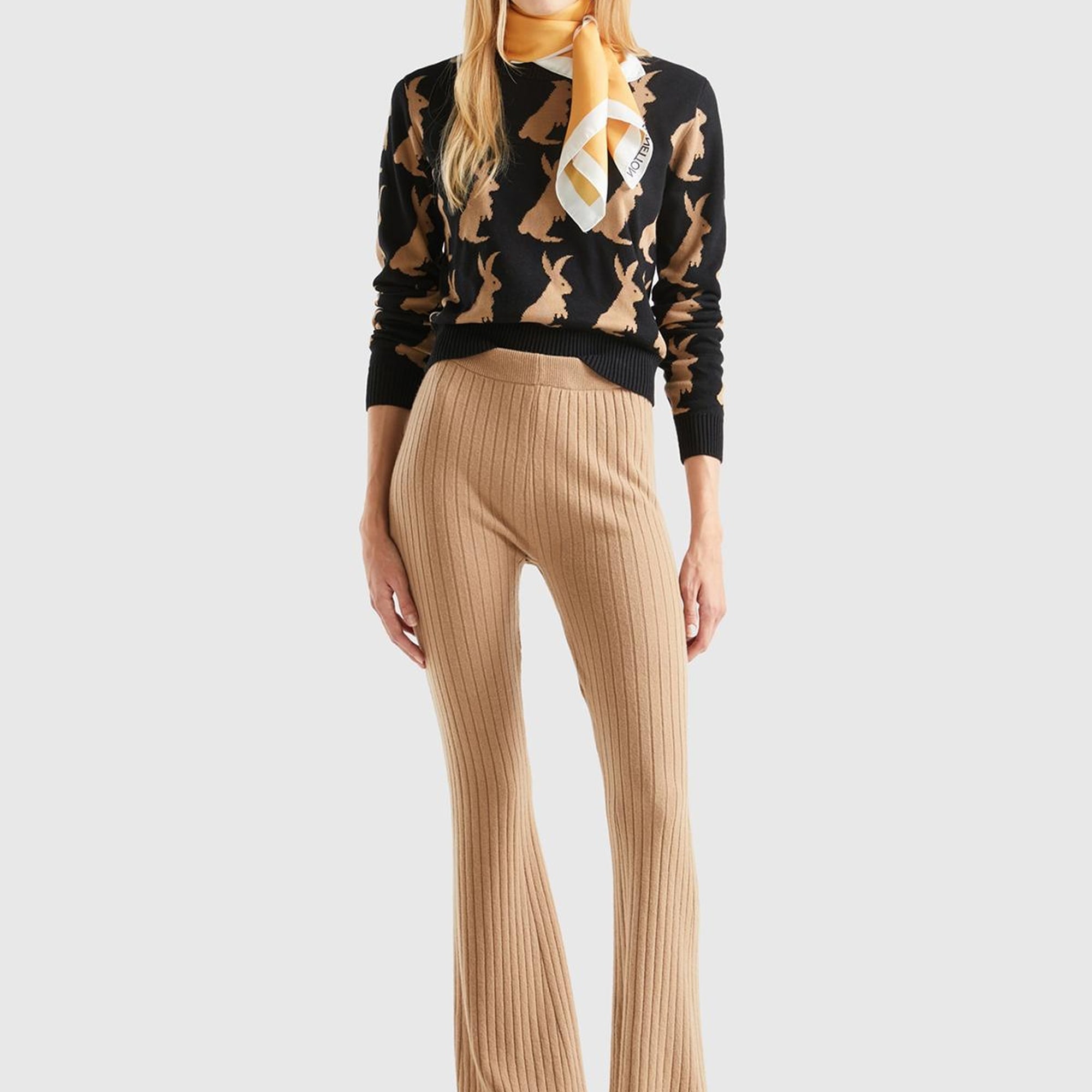 Kadın Taba Yün Karışımlı Regular Fit Triko Pantolon