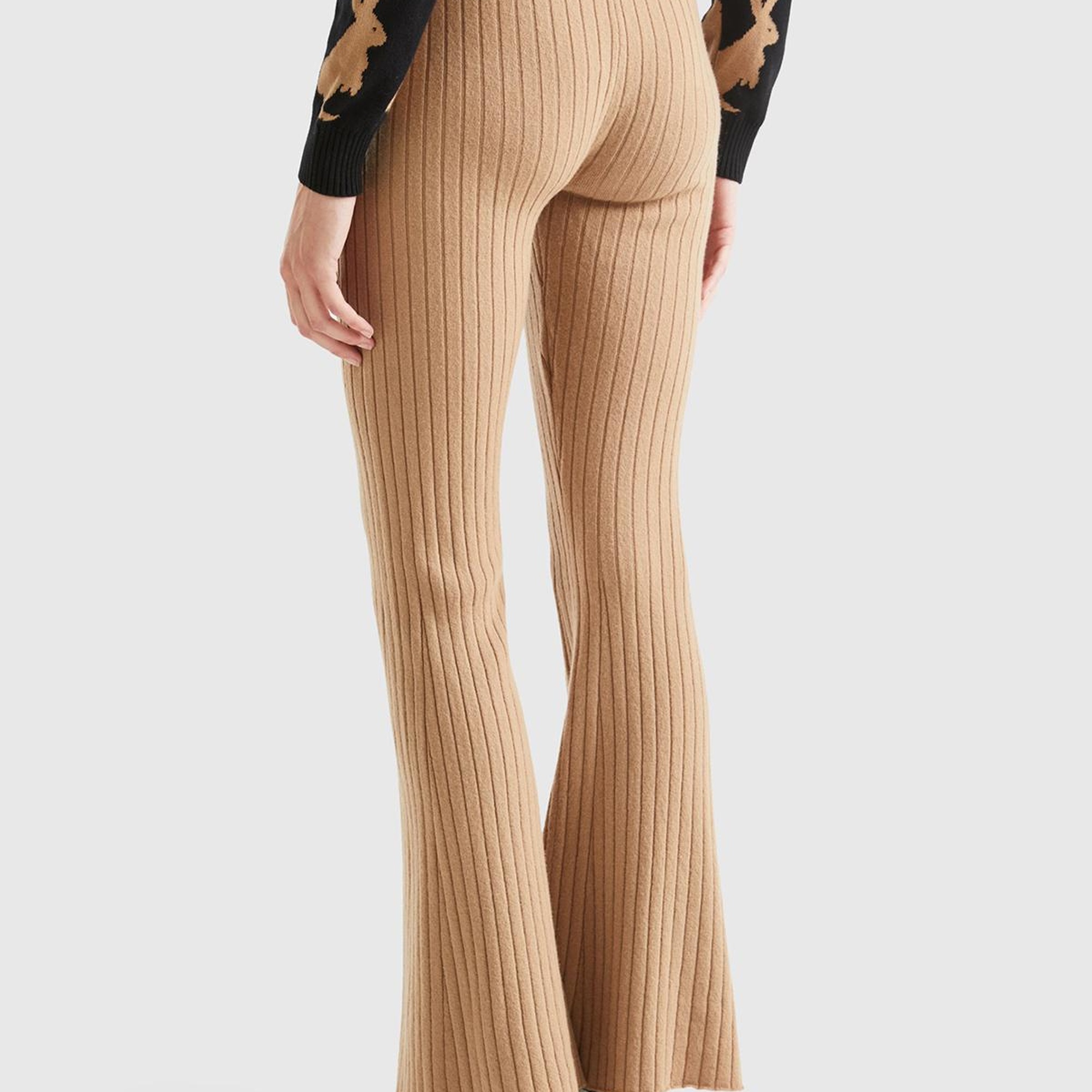 Kadın Taba Yün Karışımlı Regular Fit Triko Pantolon