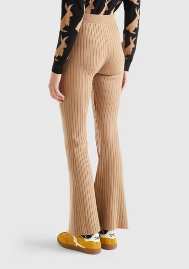  Kadın Taba Yün Karışımlı Regular Fit Triko Pantolon