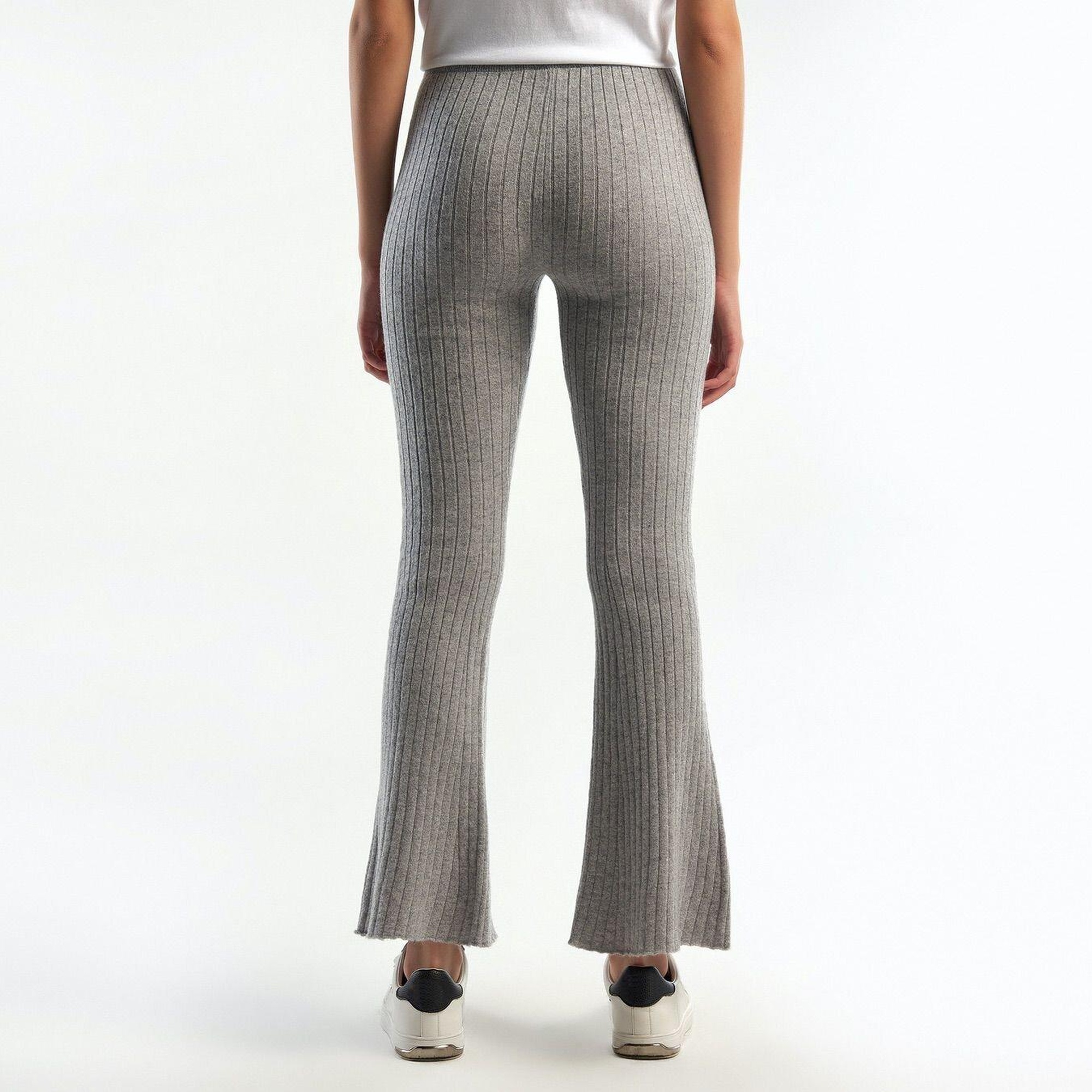 Kadın Gri Melanj Yün Karışımlı Regular Fit Triko Pantolon