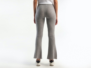  Kadın Gri Melanj Yün Karışımlı Regular Fit Triko Pantolon