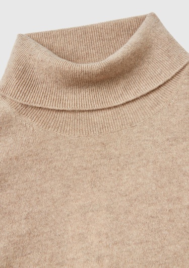  Erkek Sütlü Kahve Melanj %100 Kaşmir Dik Yaka Kazak