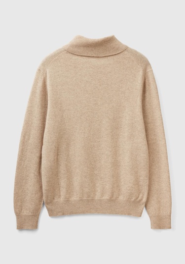  Erkek Sütlü Kahve Melanj %100 Kaşmir Dik Yaka Kazak