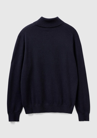  Erkek Lacivert %100 Kaşmir Dik Yaka Kazak