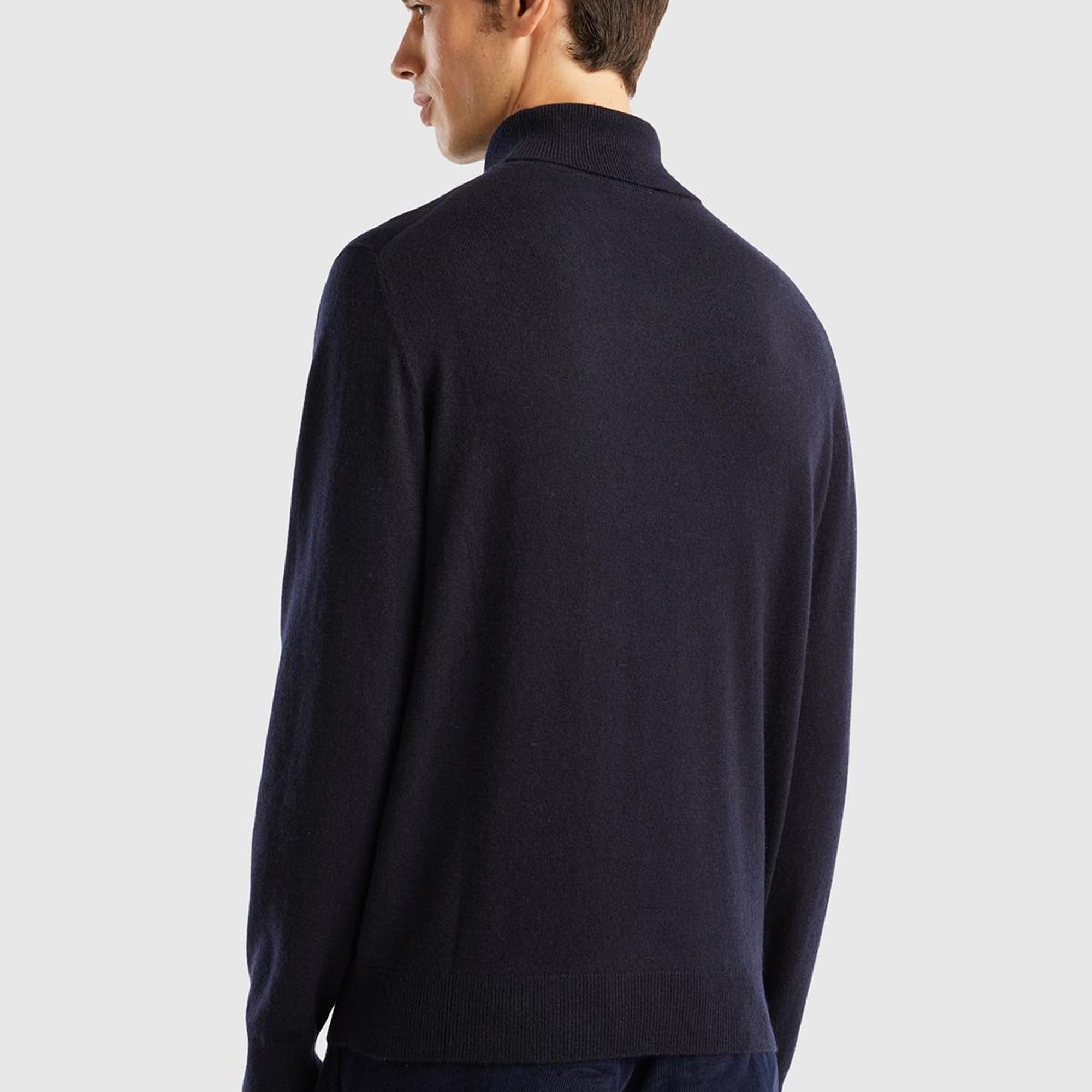 Erkek Lacivert %100 Kaşmir Dik Yaka Kazak