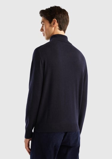  Erkek Lacivert %100 Kaşmir Dik Yaka Kazak