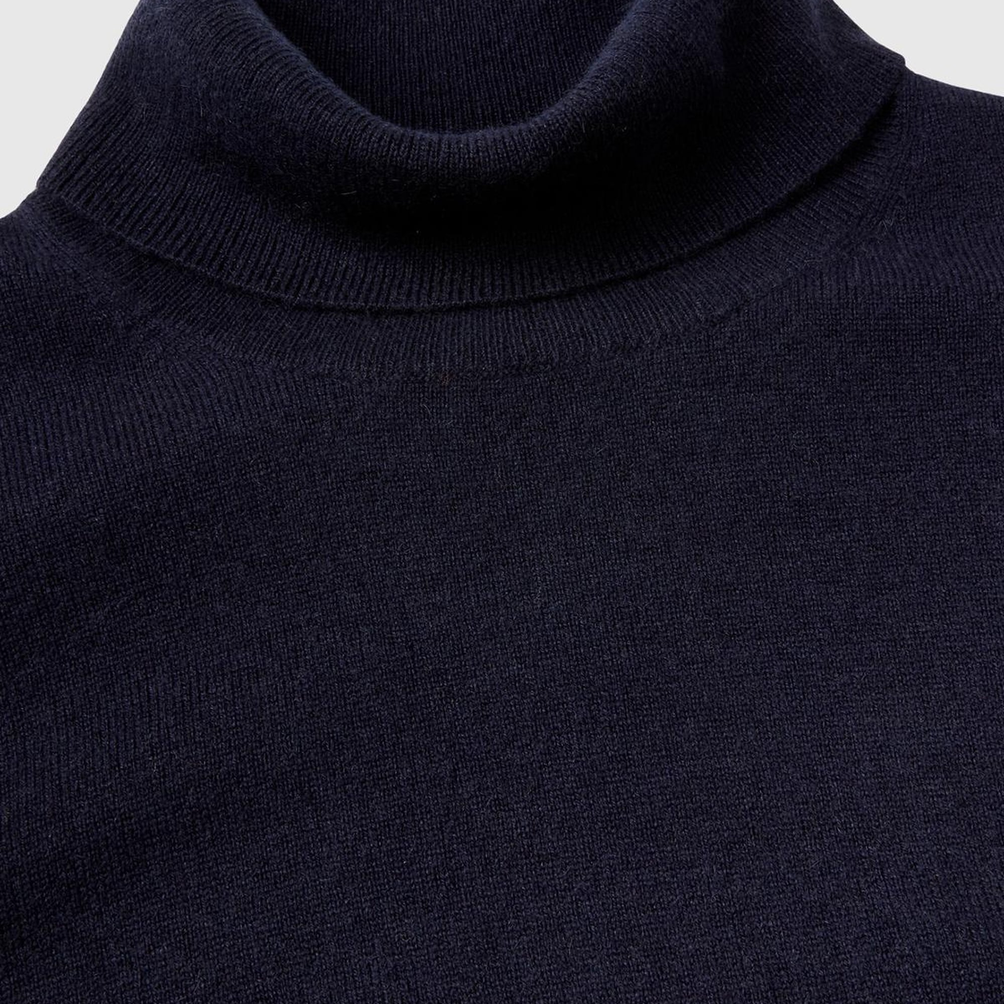 Erkek Lacivert %100 Kaşmir Dik Yaka Kazak