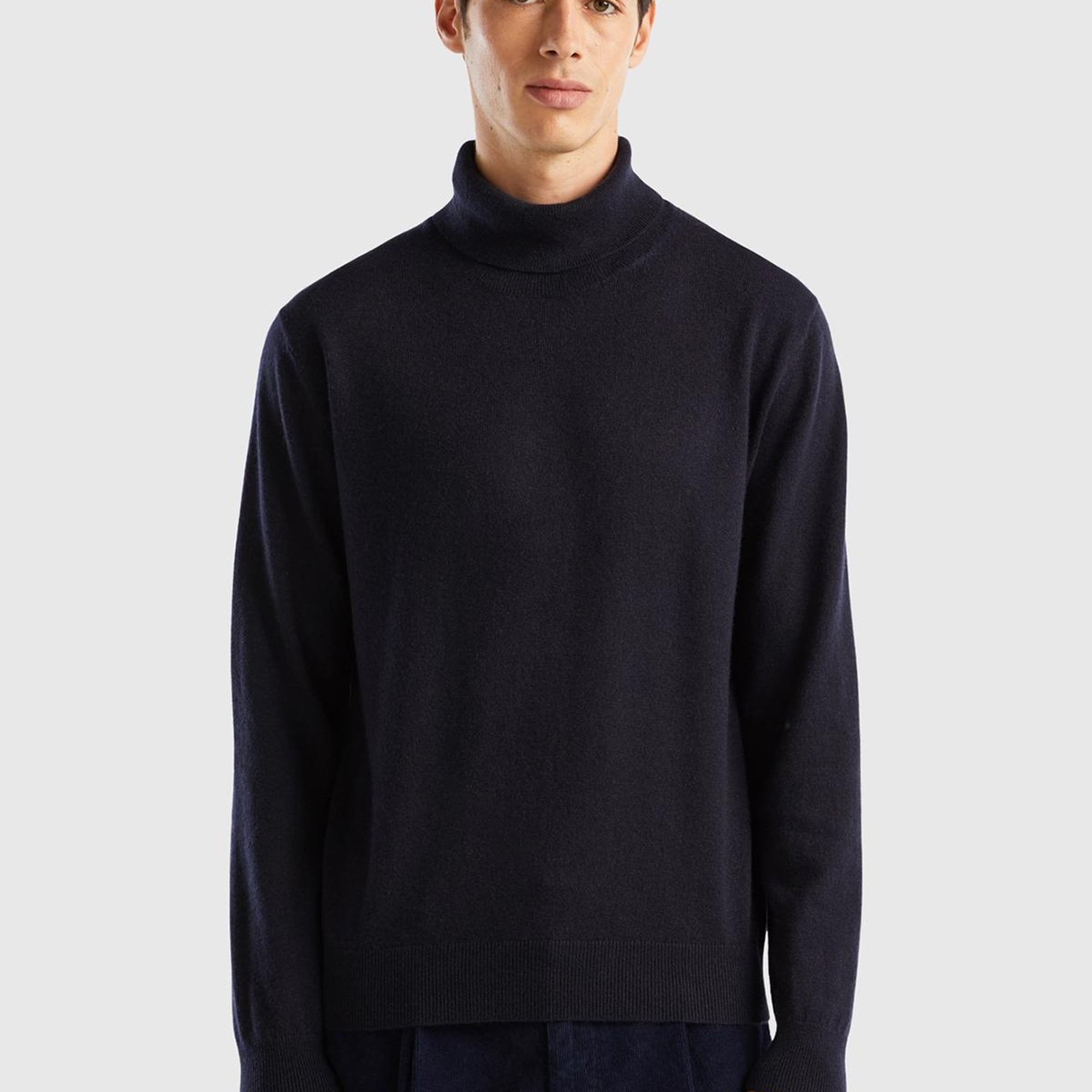 Erkek Lacivert %100 Kaşmir Dik Yaka Kazak