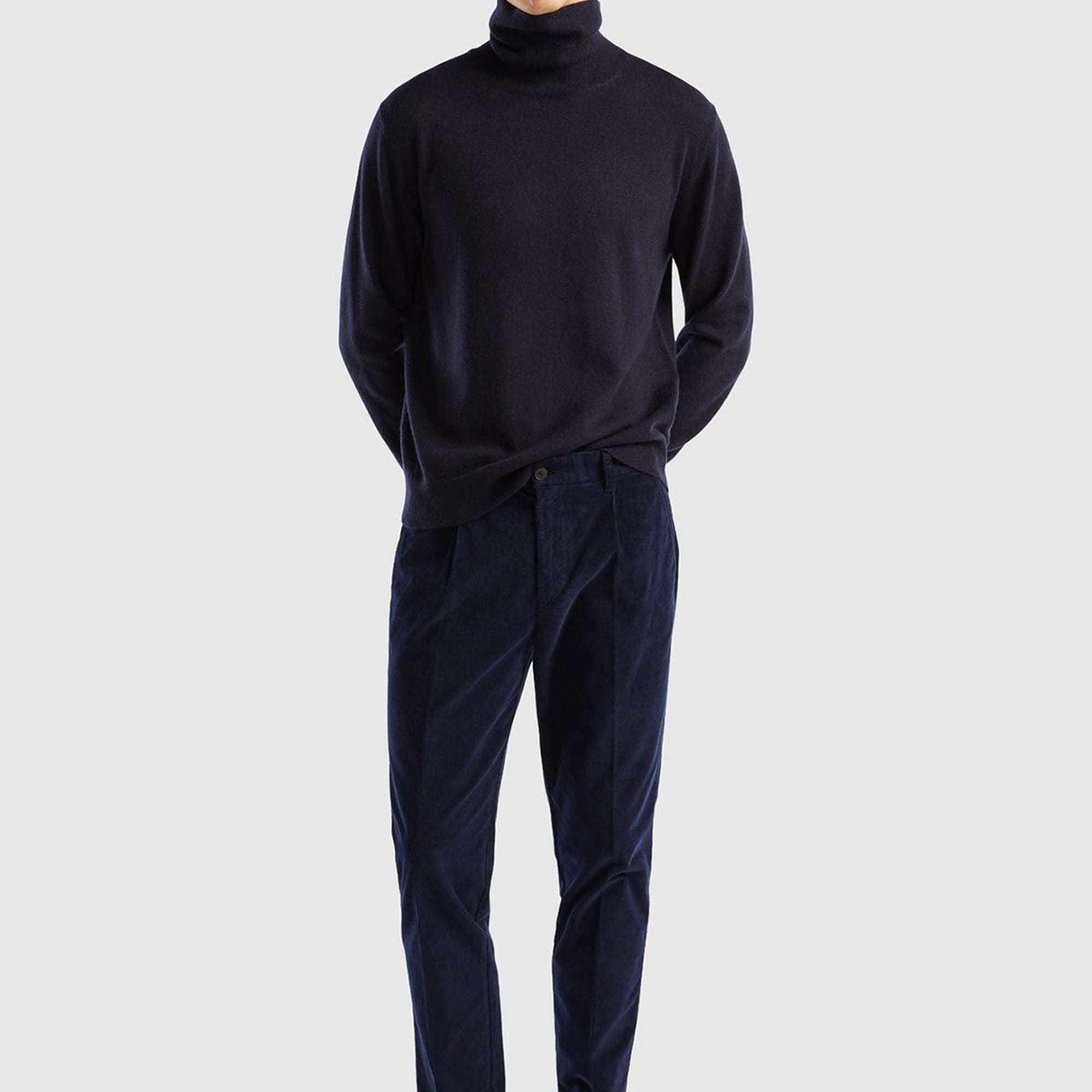 Erkek Lacivert %100 Kaşmir Dik Yaka Kazak