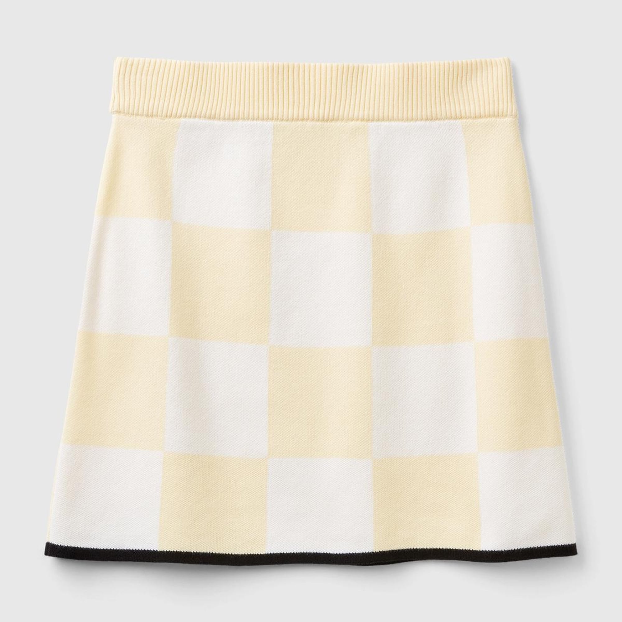 Kadın Açık Sarı %100 Koton Dama Desenli Mini Triko Etek