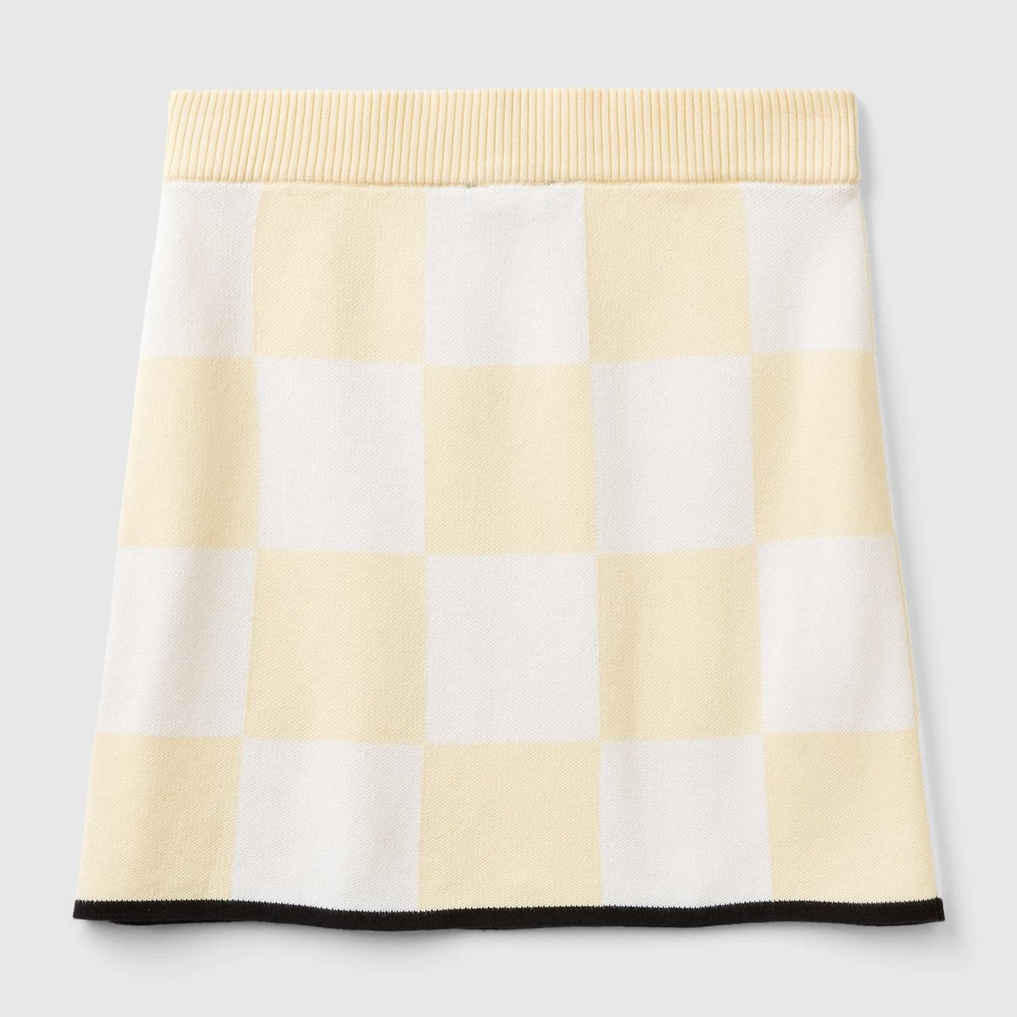 Kadın Açık Sarı %100 Koton Dama Desenli Mini Triko Etek