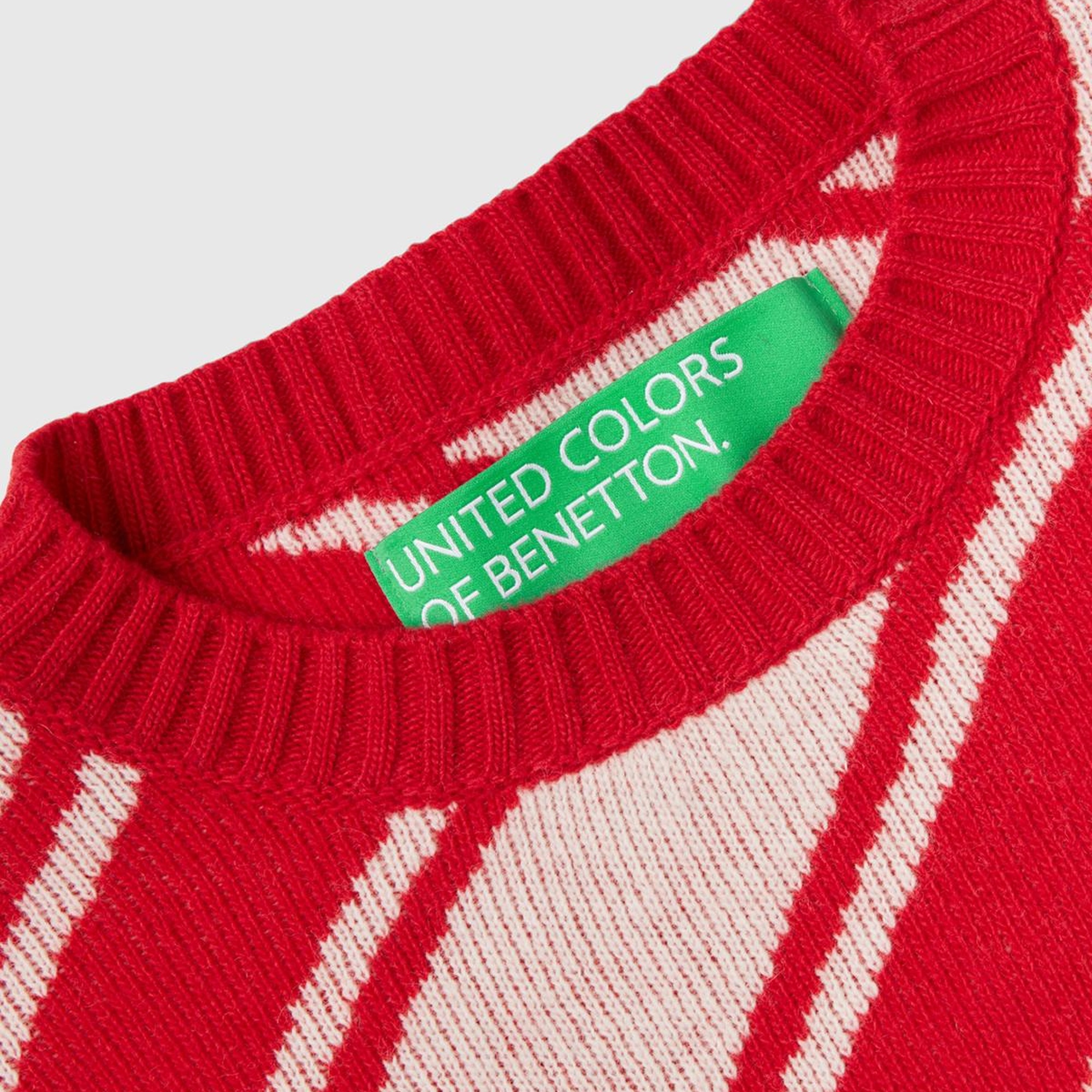 Kadın Kırmızı Yün Karışımlı Çapraz Çizgili Kazak