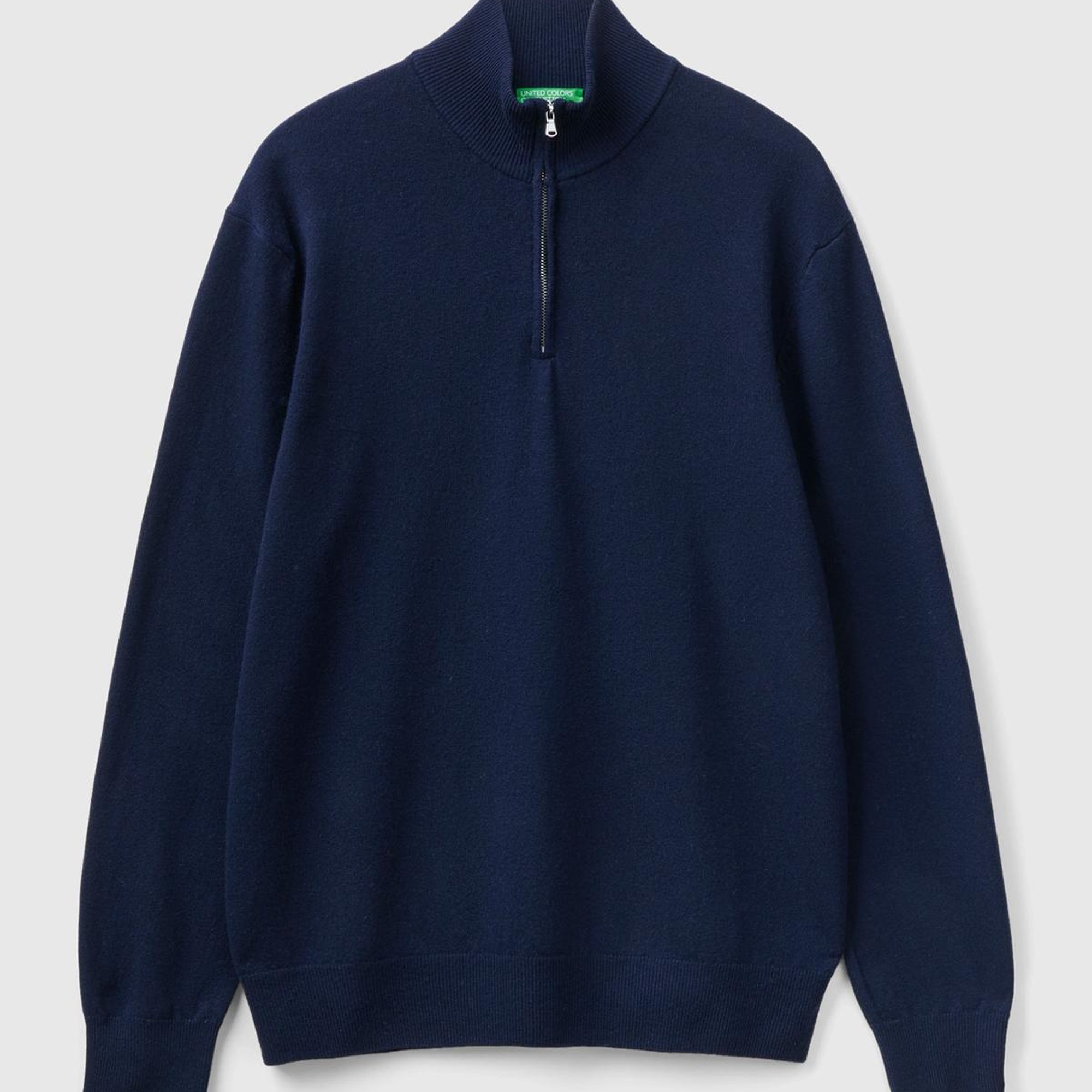 Erkek Lacivert %100 Merino Yarım Fermuarlı Yakalı Kazak