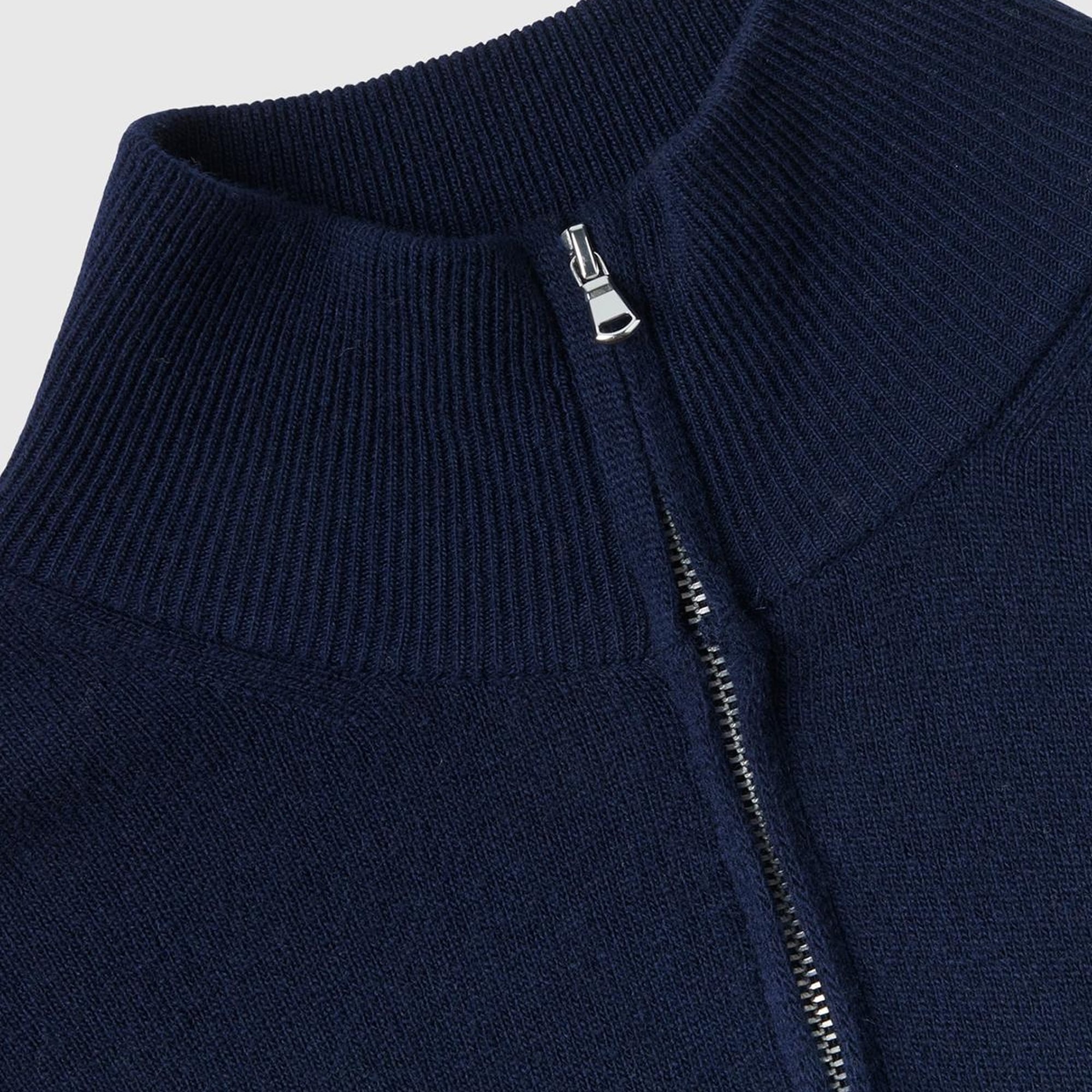 Erkek Lacivert %100 Merino Yarım Fermuarlı Yakalı Kazak