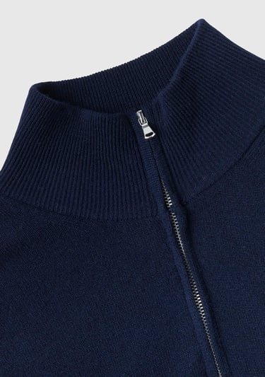  Erkek Lacivert %100 Merino Yarım Fermuarlı Yakalı Kazak