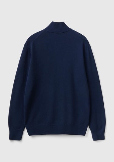  Erkek Lacivert %100 Merino Yarım Fermuarlı Yakalı Kazak