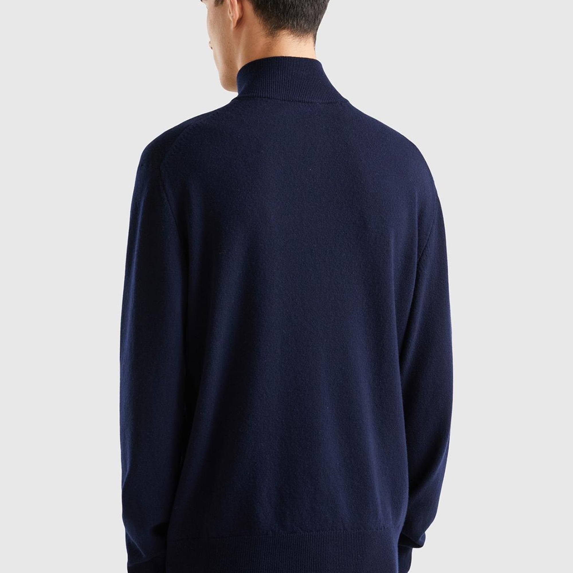 Erkek Lacivert %100 Merino Yarım Fermuarlı Yakalı Kazak