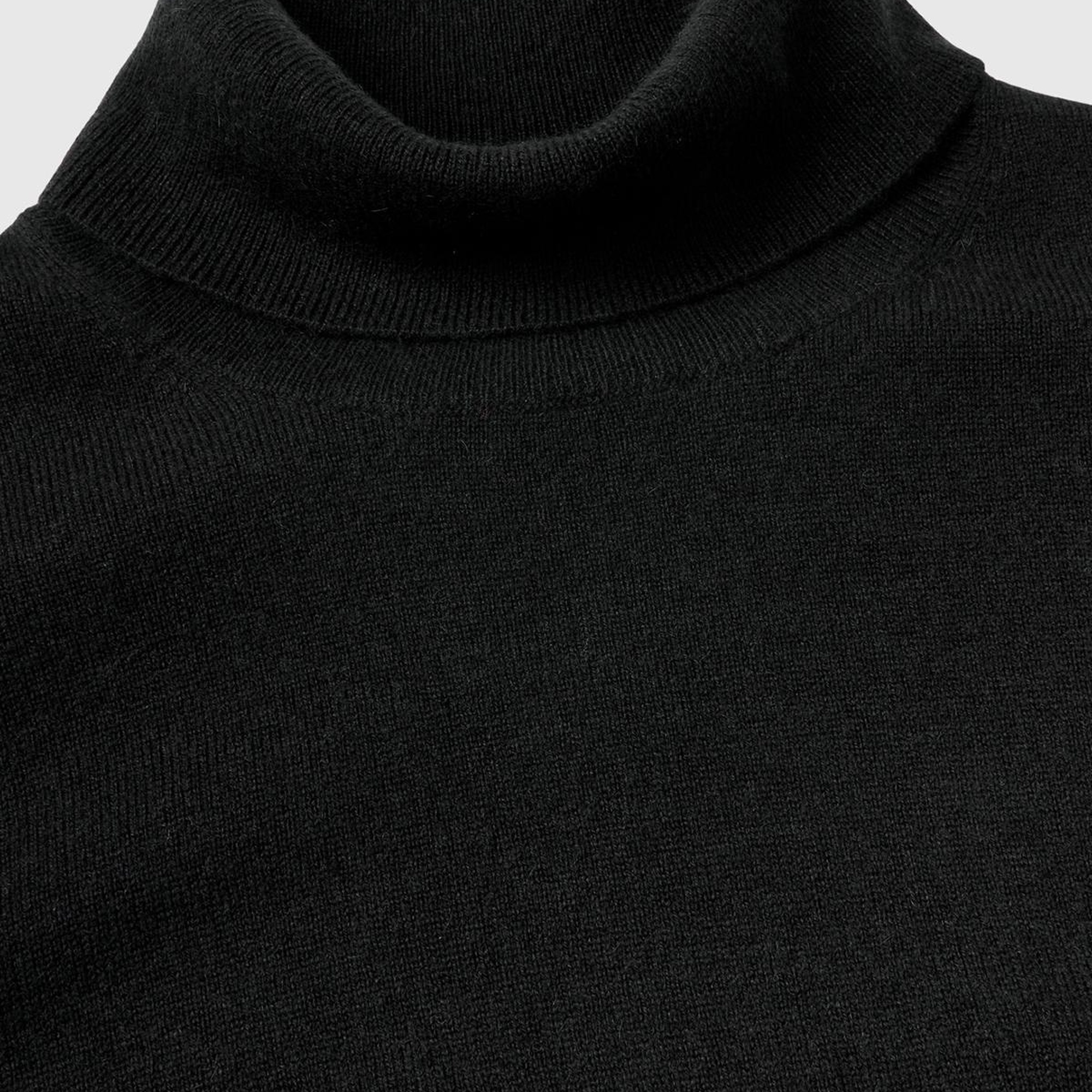 Erkek Siyah %100 Kaşmir Dik Yaka Kazak